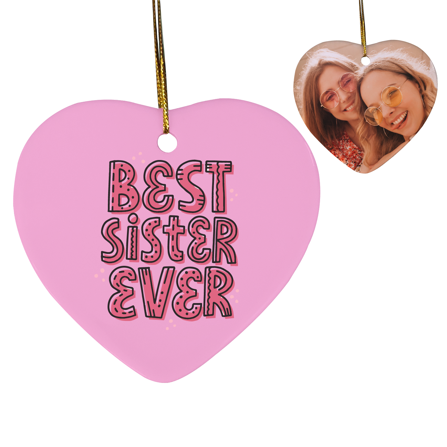 Custom Best Sibling Ever Heart Shaped Ceramic Ornament - Things Engraved