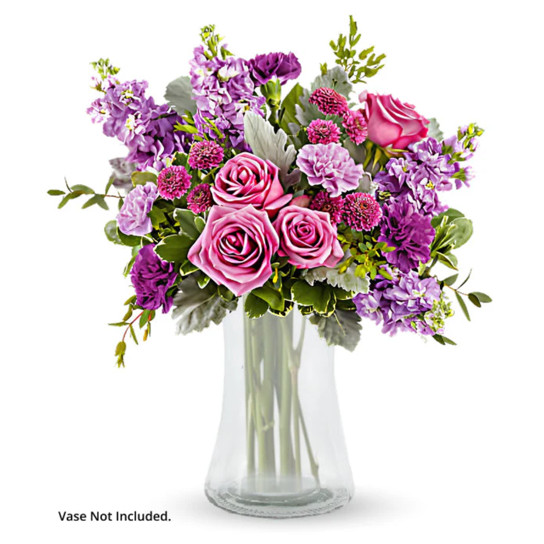 Amethyst Garden bouquet with purple and pink flowers.