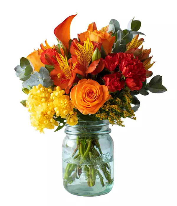 Fall flowers in mason jar