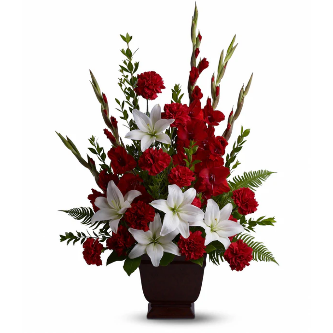 Red and white floral arrangement