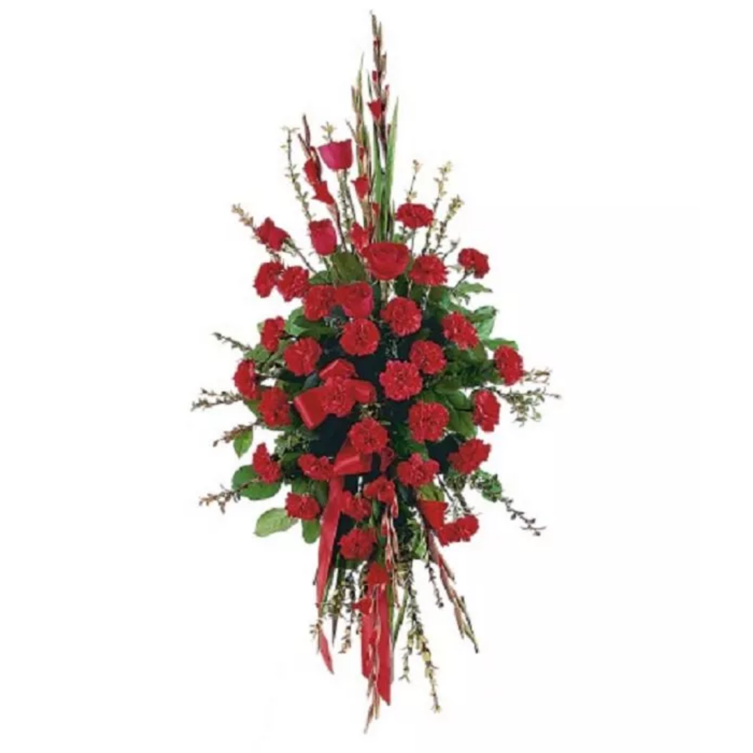 Warm Regards Spray - Red flower arrangement.