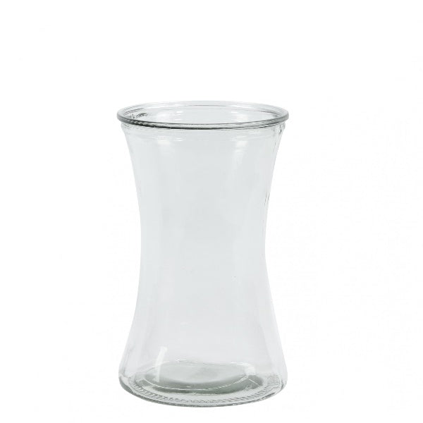 Clear glass vase on white background